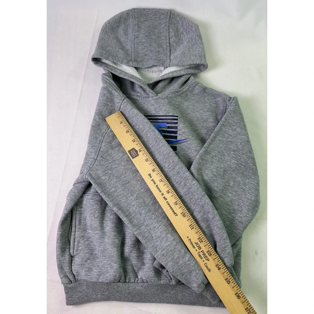 NIKE Pullover Hoodie Boys Grey Heather Blue Striped Swoosh Logo Fleece Size 7 LG
